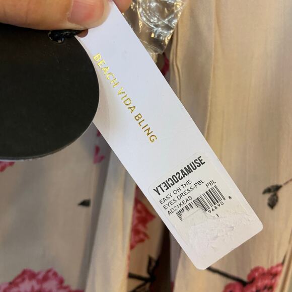 Amuse Society Easy On The Eyes Dress Women’s Small Cream Pink Floral NWT - Picture 5 of 14